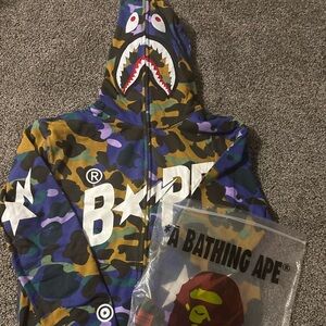 Bape Shark Full-Zip Hoodie in Multicolor Camo (Green, Purple, Brown)